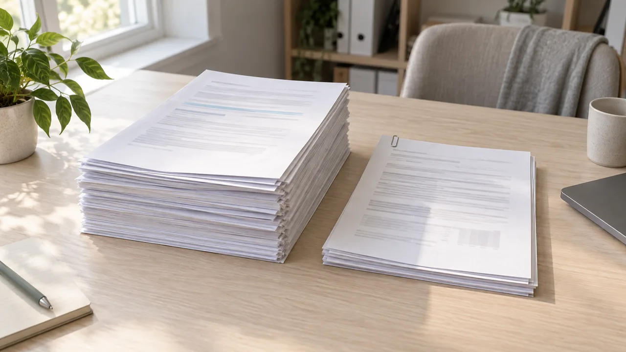 Due fascicoli di documenti affiancati su una scrivania, uno più spesso e uno più sottile